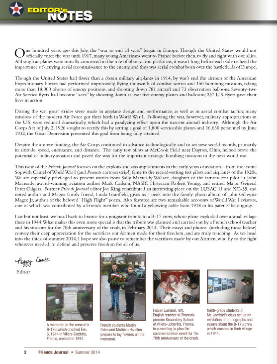 Article USAF Museum - Friends Journal 07-2014